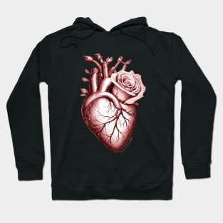 flower power anatomic heart with rose magenta red Hoodie